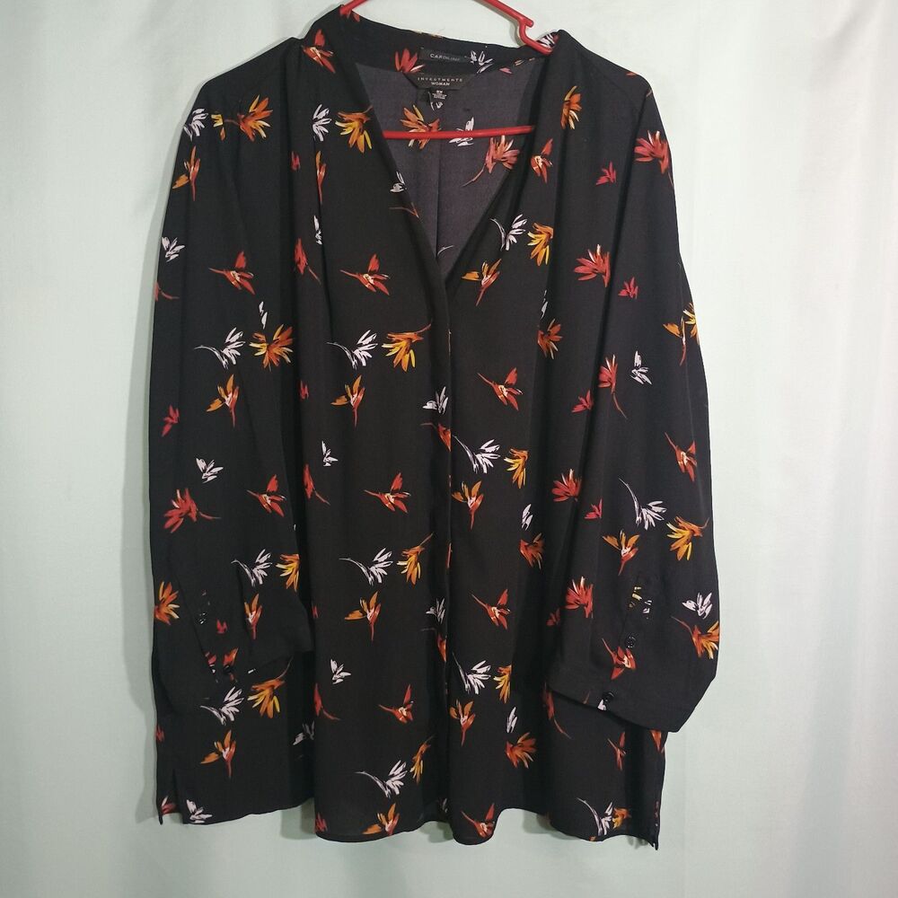 Black Floral Blouse Women Long Sleeve Flowy Top Lightweight Sheer Top
